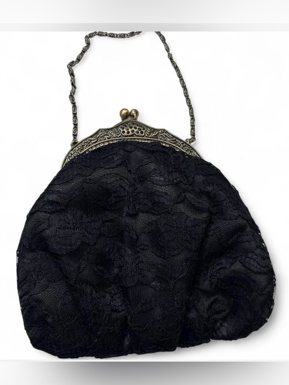 Vintage Urban Renewal Black Lace Handbag with Ornate Kisslock goth Party
